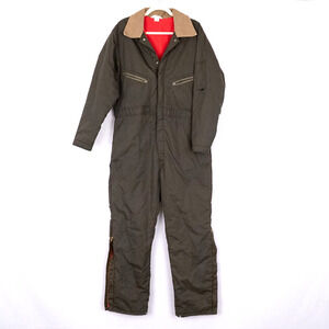 Vintage Key Imperial Coveralls Size 42 REG Green w/ Corduroy Trim Quilted Lining